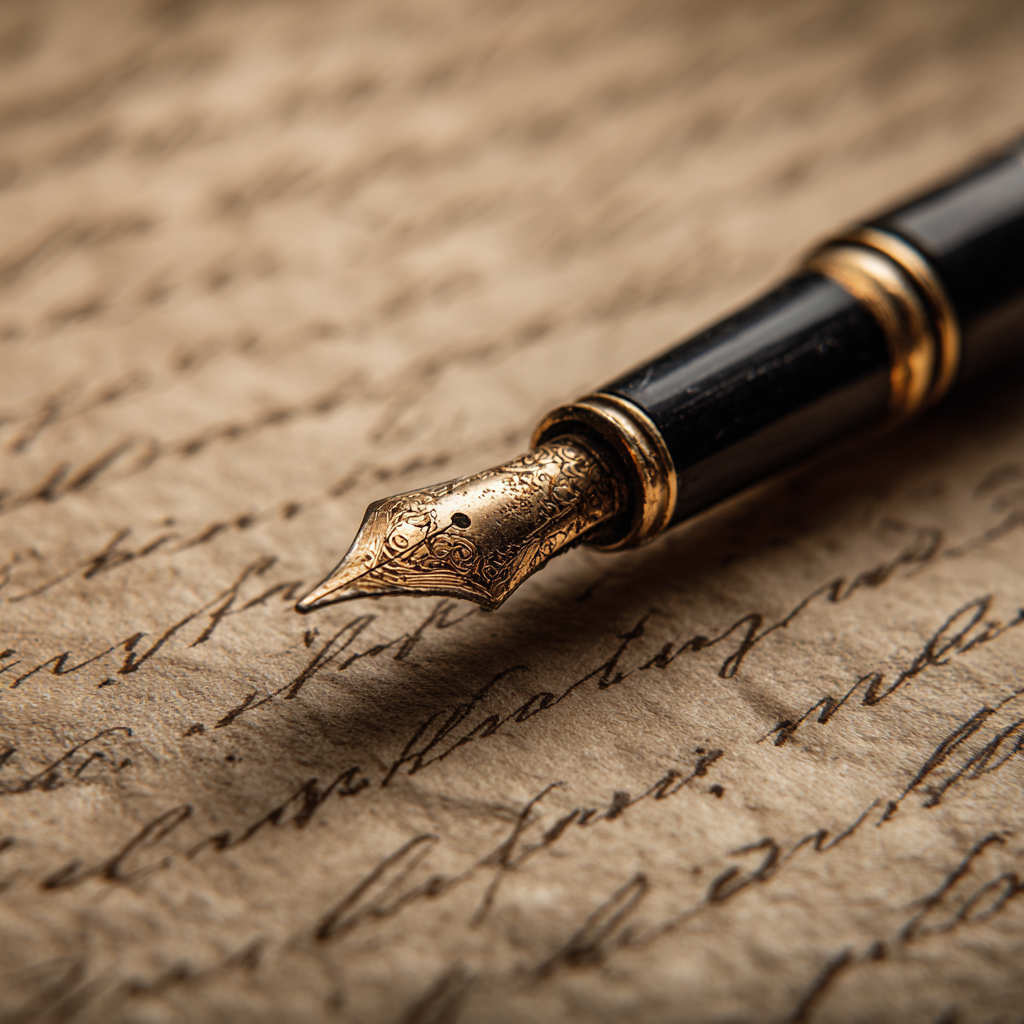 Edler Füllfederhalter auf handschriftlichem Manuskript – Symbol für professionelles Lektorat für Belletristik